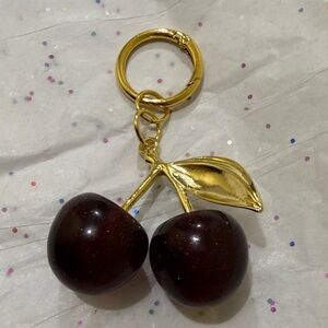 Chic Cherry Keychain with Gold Details Bag Charm#Cherry Charm